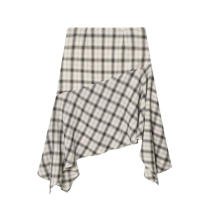 Plaid Crop Top & Asymmetrical A-Line Skirt Set