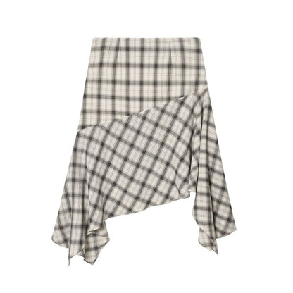 Plaid Crop Top & Asymmetrical A-Line Skirt Set