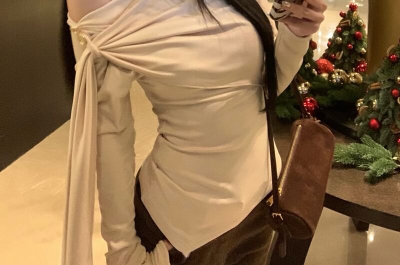 Tie Waist Off-Shoulder Tee - Long Sleeve