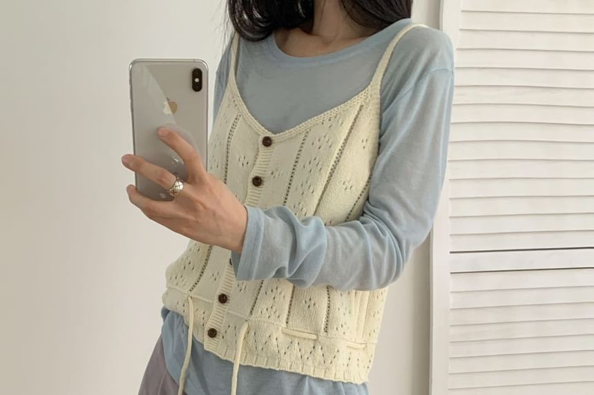 Pointelle Knit Button-Front Camisole