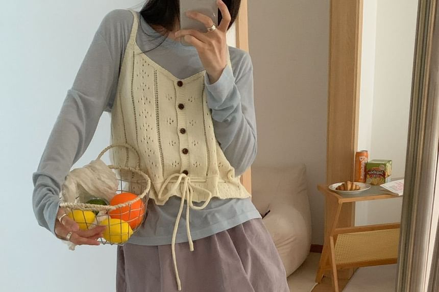 Pointelle Knit Button-Front Camisole