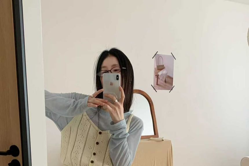 Pointelle Knit Button-Front Camisole