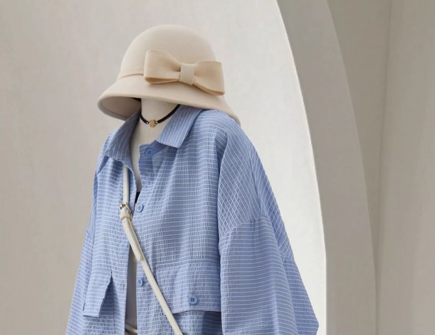 Striped Puff-Sleeve Button-Down Shirt