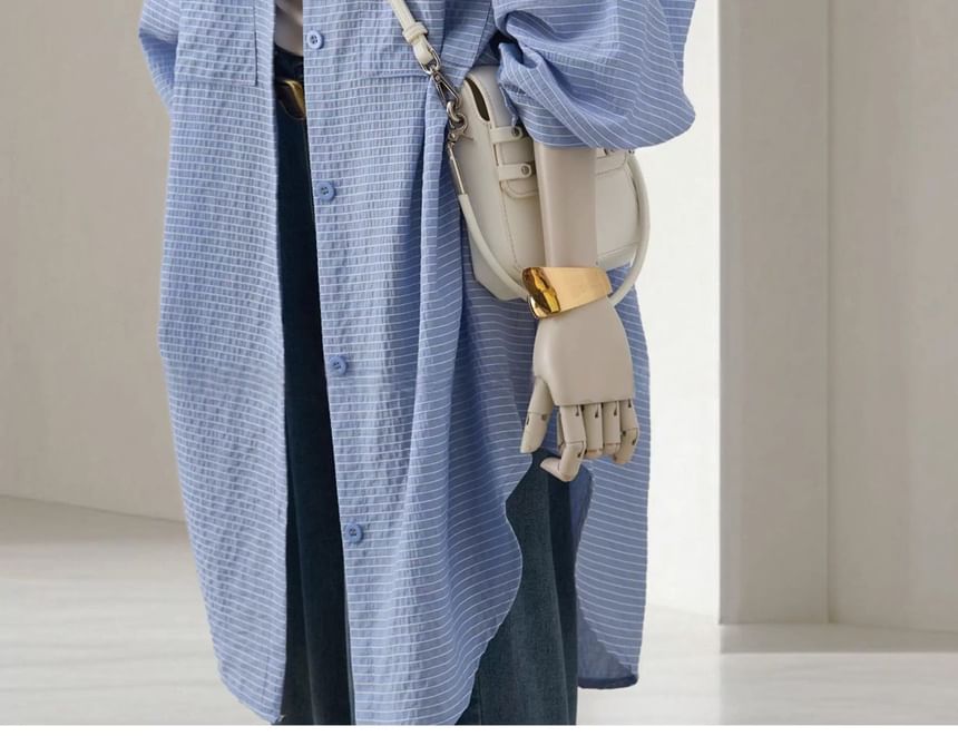 Striped Puff-Sleeve Button-Down Shirt