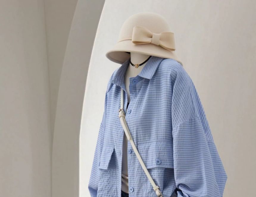Striped Puff-Sleeve Button-Down Shirt