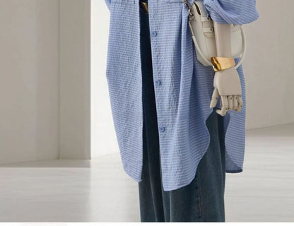 Striped Puff-Sleeve Button-Down Shirt