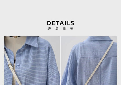 Striped Puff-Sleeve Button-Down Shirt