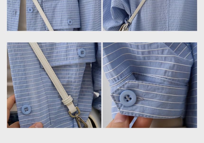 Striped Puff-Sleeve Button-Down Shirt