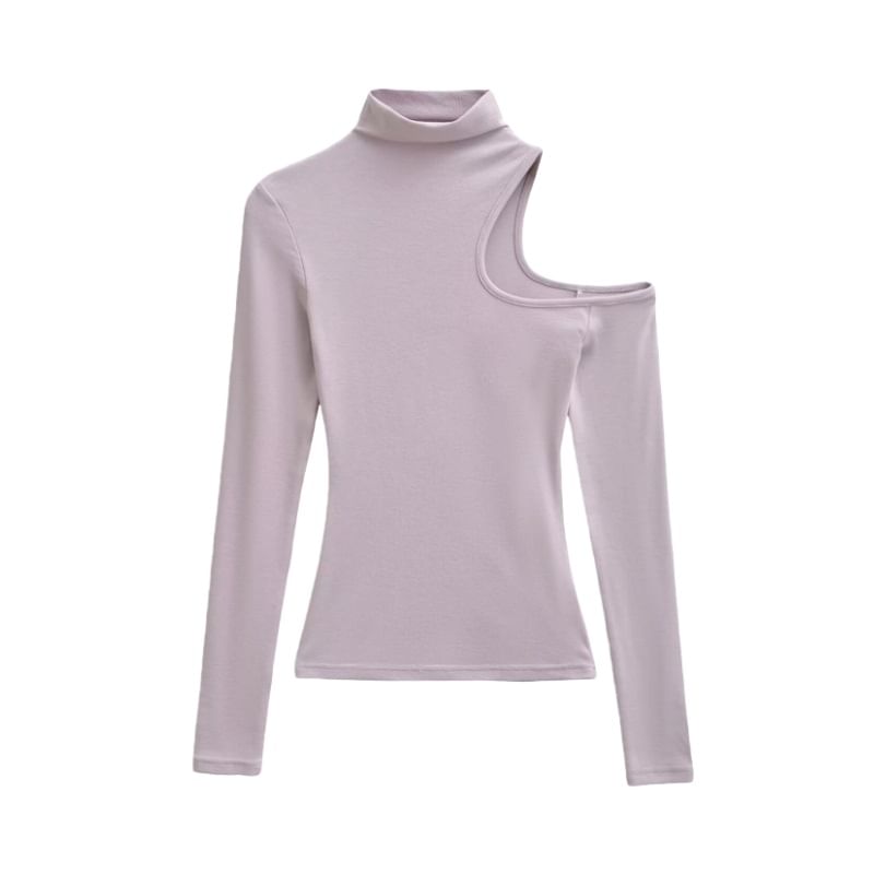 Extended Sleeve High Collar Solid Cutout Tee