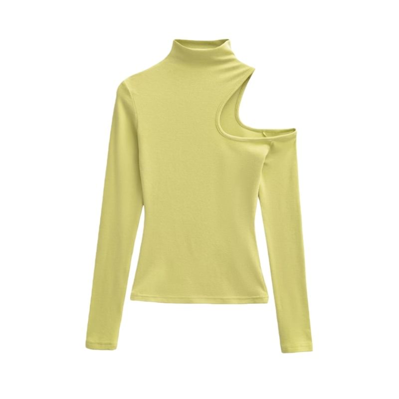 Extended Sleeve High Collar Solid Cutout Tee
