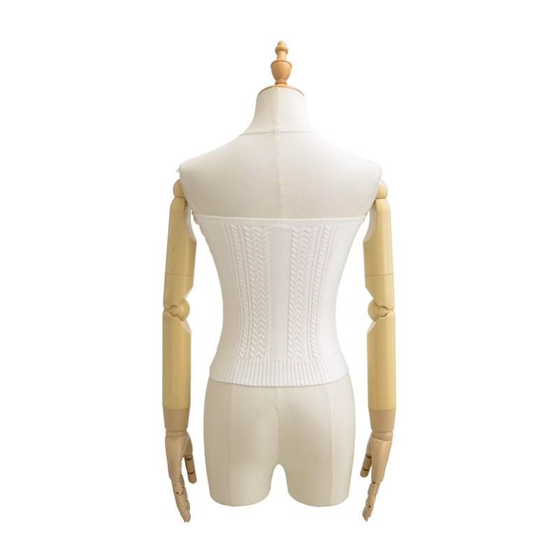 Knitted Panel Button Detail Strapless Top