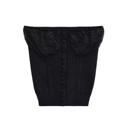 Knitted Panel Button Detail Strapless Top