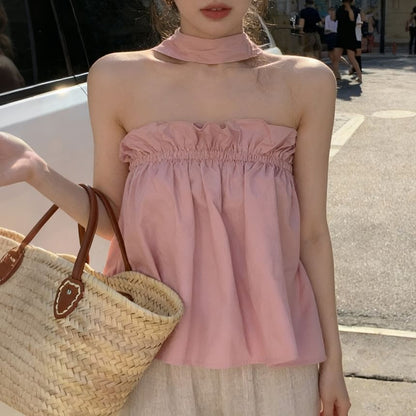 Shirred Halter-Neck Top