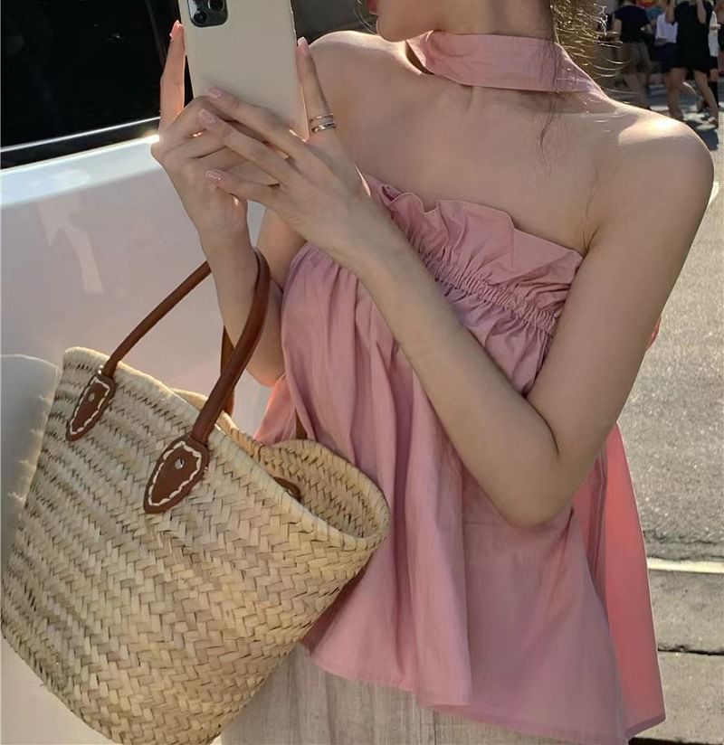 Shirred Halter-Neck Top