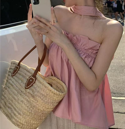 Shirred Halter-Neck Top