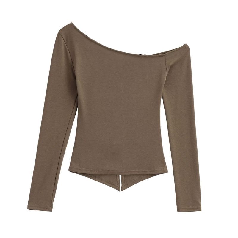 Long Sleeve Off-Shoulder Lace Cutout Button Crop Top