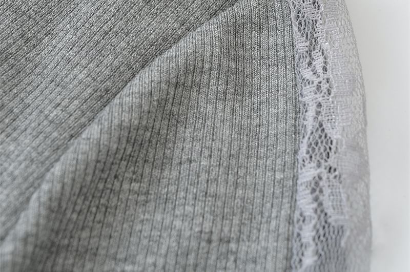 Long Sleeve Mock Neck Lace Slim T-Shirt