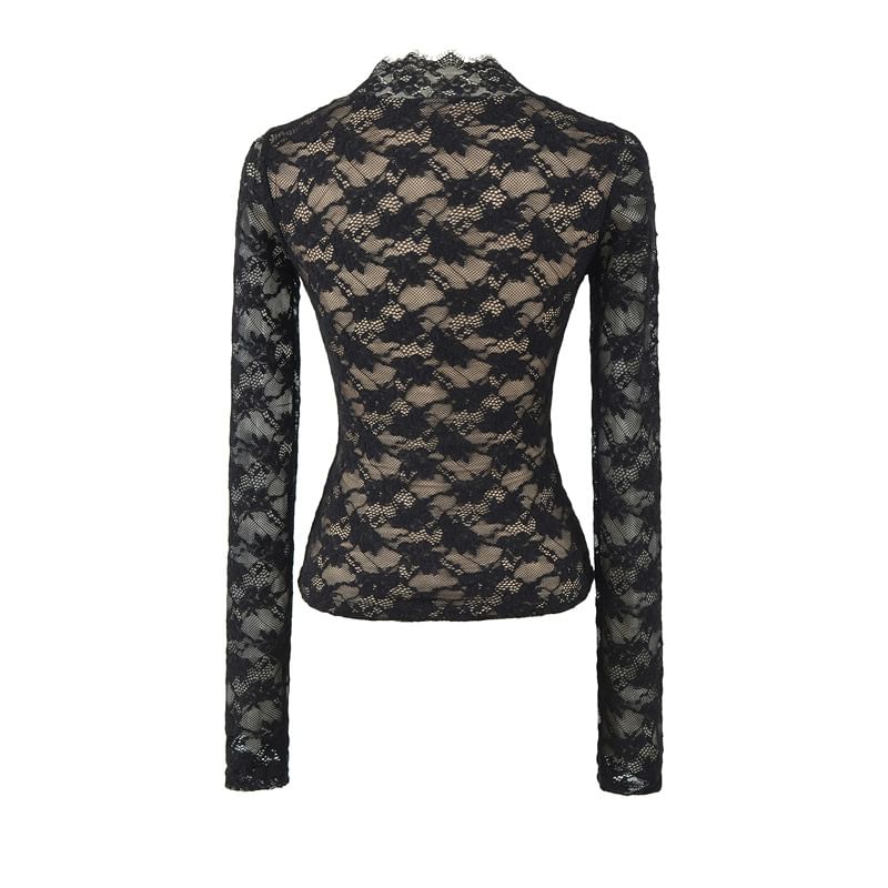 Long Sleeve V-Neck Lace Slim Crop Tee