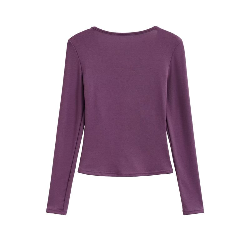 Long Sleeve V-Neck Lace Cutout Slim Crop Tee