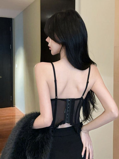 Strappy Lace Crop Camisole Top