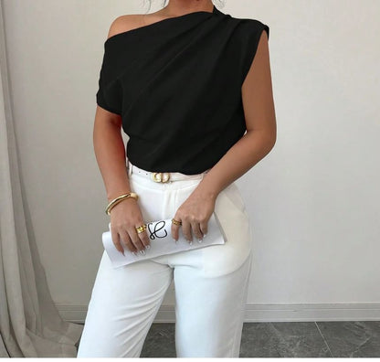 One-Shoulder Ruched Top - Short Sleeve