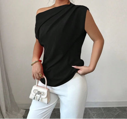 One-Shoulder Ruched Top - Short Sleeve