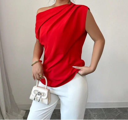 One-Shoulder Ruched Top - Short Sleeve