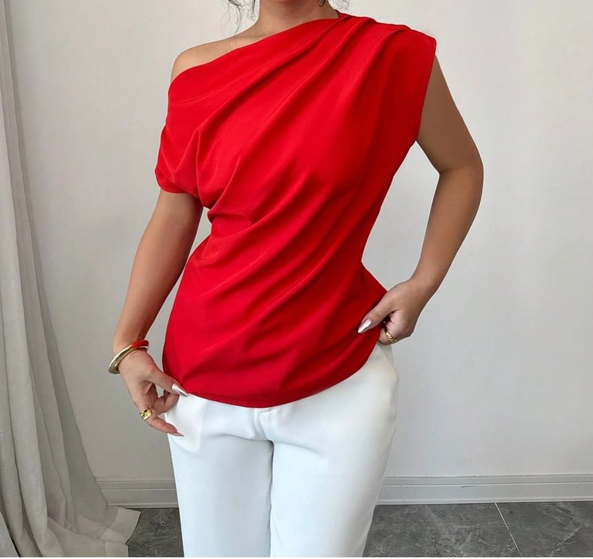 One-Shoulder Ruched Top - Short Sleeve
