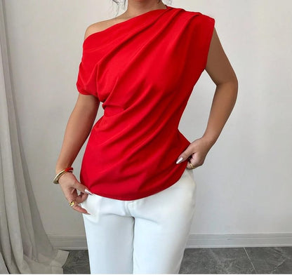 One-Shoulder Ruched Top - Short Sleeve