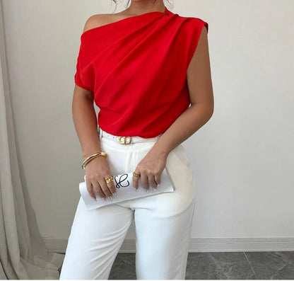 One-Shoulder Ruched Top - Short Sleeve