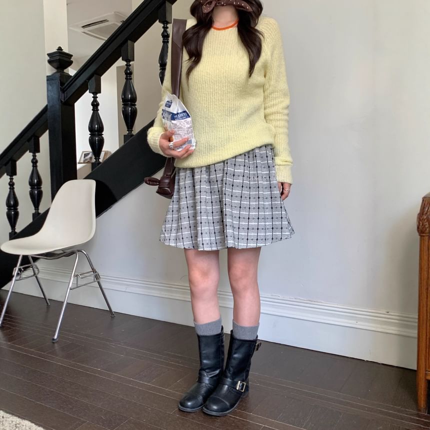Gingham Checkered Mini Pleated Skirt with Mid Waist