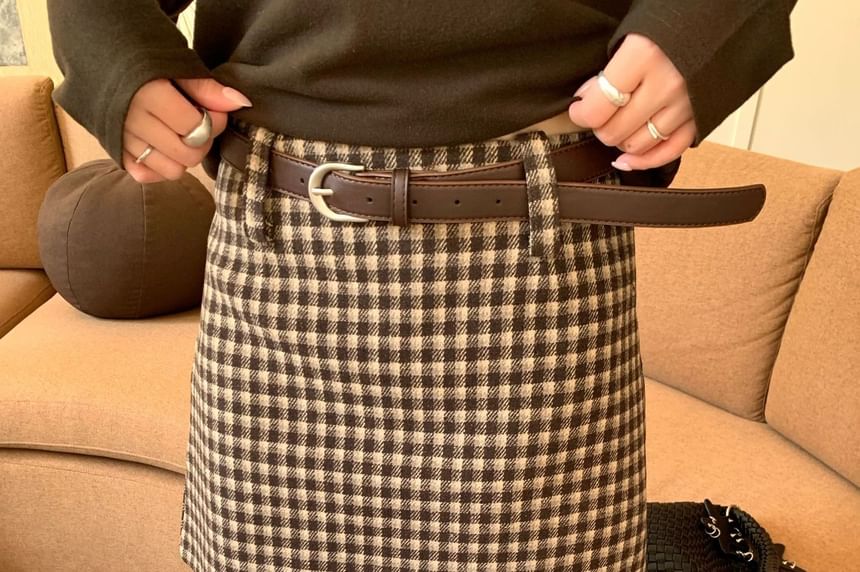 Plaid Mini A-Line Skirt with Mid Rise