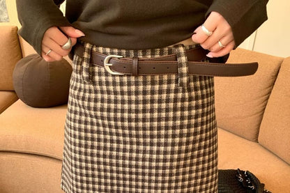 Plaid Mini A-Line Skirt with Mid Rise