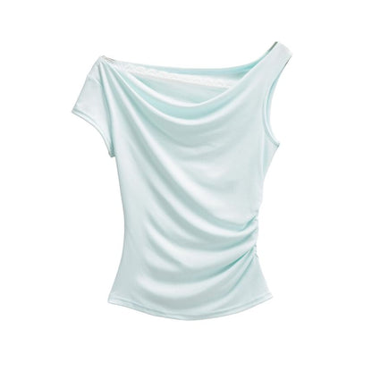 Cowl Neck Mock Two-Piece Ruched Lace Top