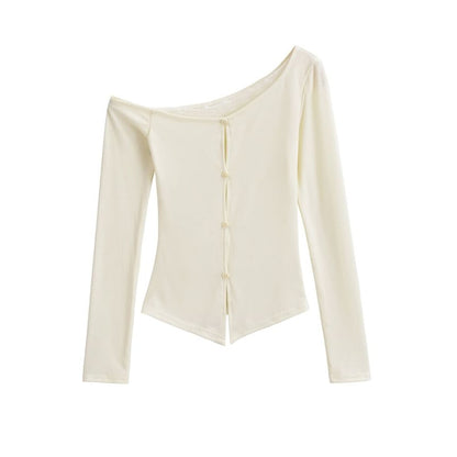 One-Shoulder Button Panel Lace Top