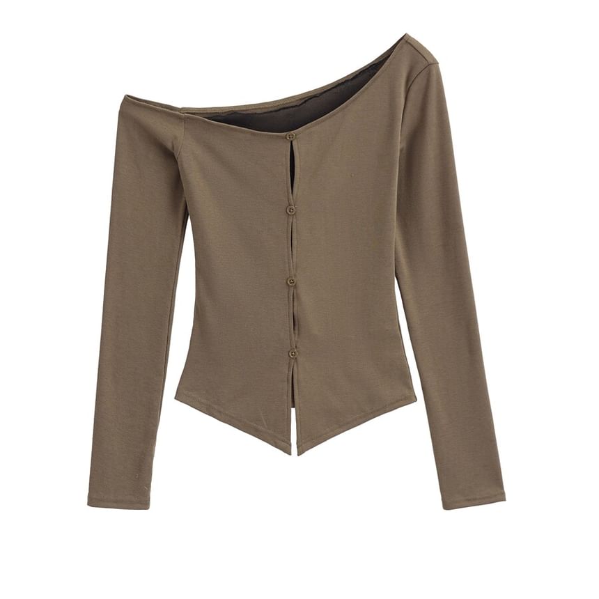 One-Shoulder Button Panel Lace Top