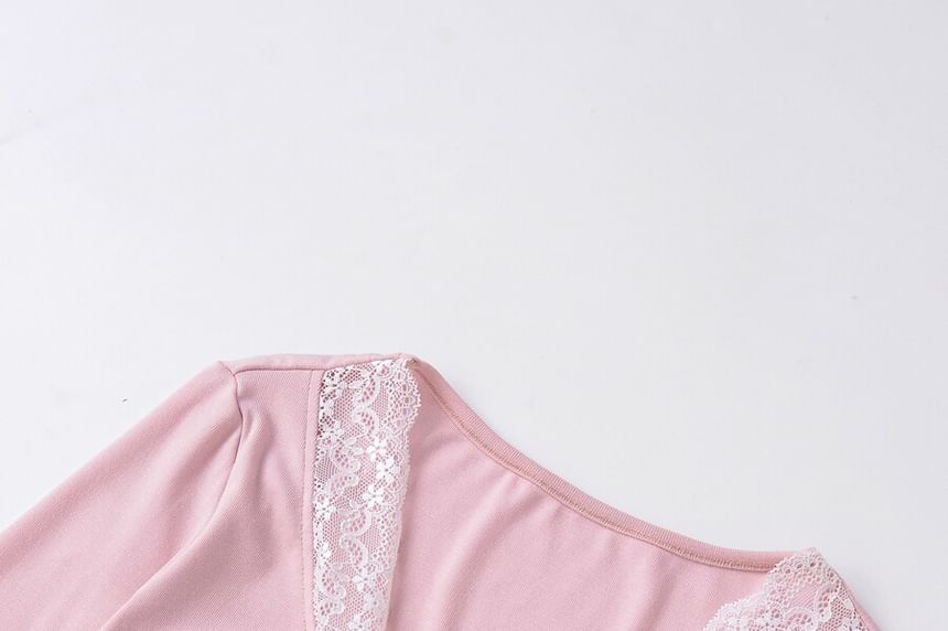 V-Neck Tie-Up Lace Panel Top
