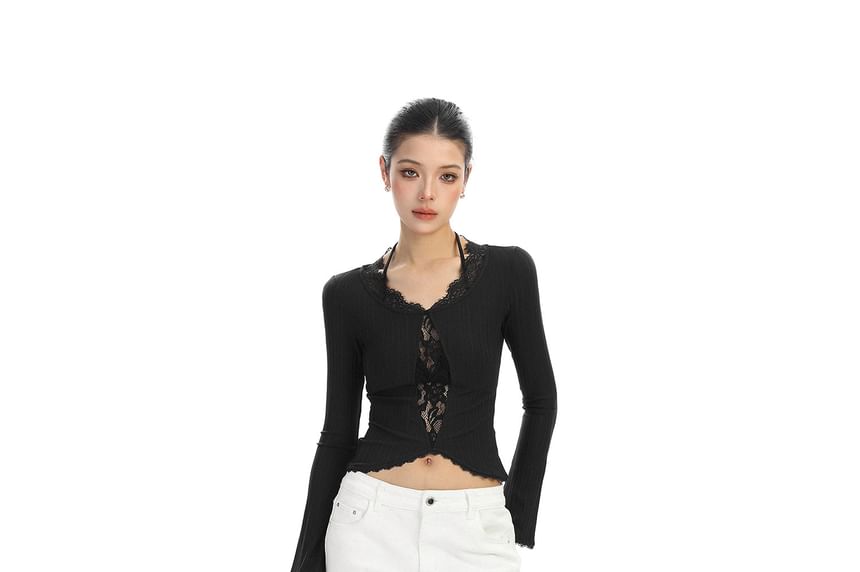 V-Neck Long Sleeve Lace Layered Top
