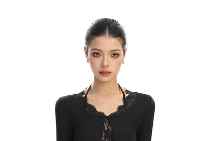 V-Neck Long Sleeve Lace Layered Top