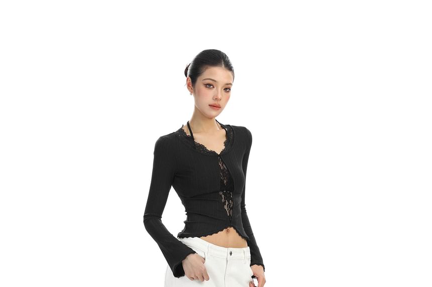 V-Neck Long Sleeve Lace Layered Top