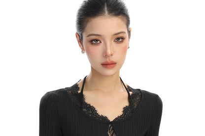 V-Neck Long Sleeve Lace Layered Top
