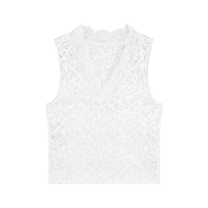 Plain Long-Sleeve Shirt and Lace Tank Set