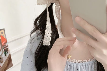 Dotted Lace Trim Pajama Set and Dress