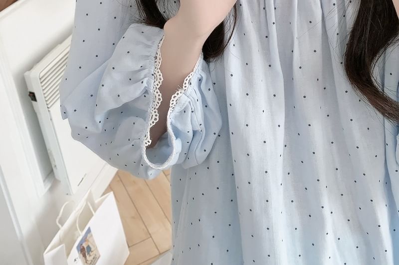 Dotted Lace Trim Pajama Set and Dress