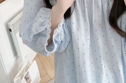 Dotted Lace Trim Pajama Set and Dress