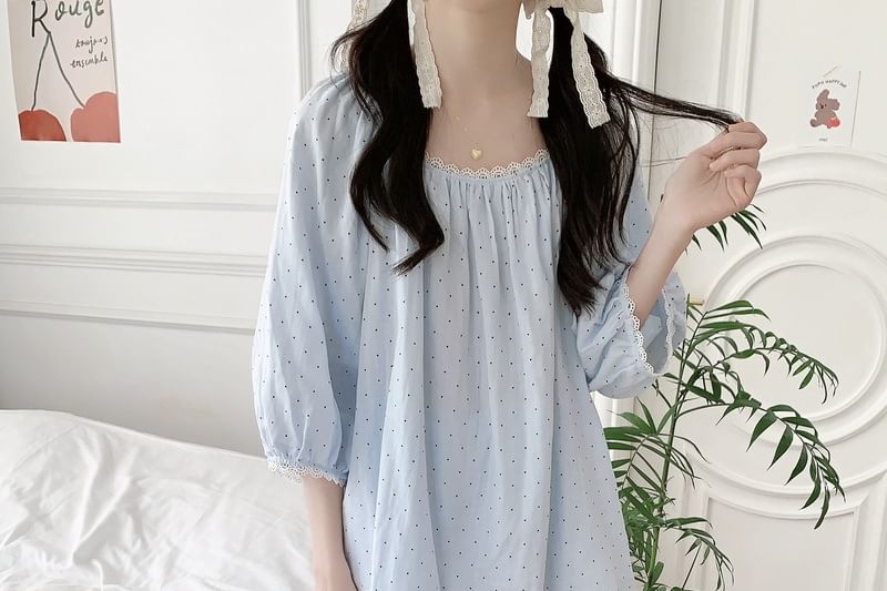 Dotted Lace Trim Pajama Set and Dress