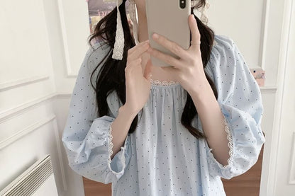 Dotted Lace Trim Pajama Set and Dress