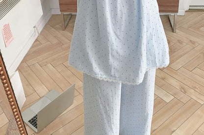 Dotted Lace Trim Pajama Set and Dress
