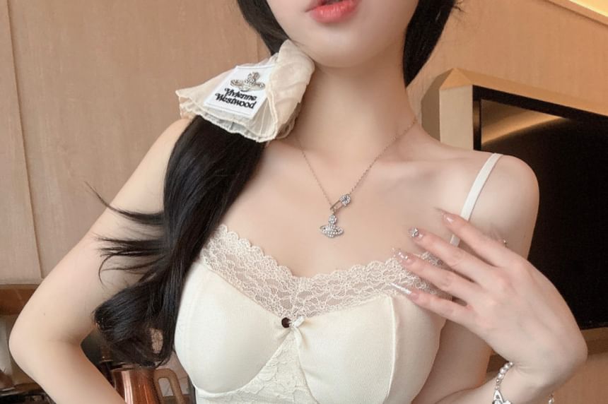 V-Neck Lace Panel Padded Crop Camisole