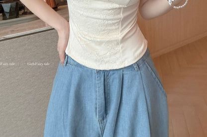 V-Neck Lace Panel Padded Crop Camisole